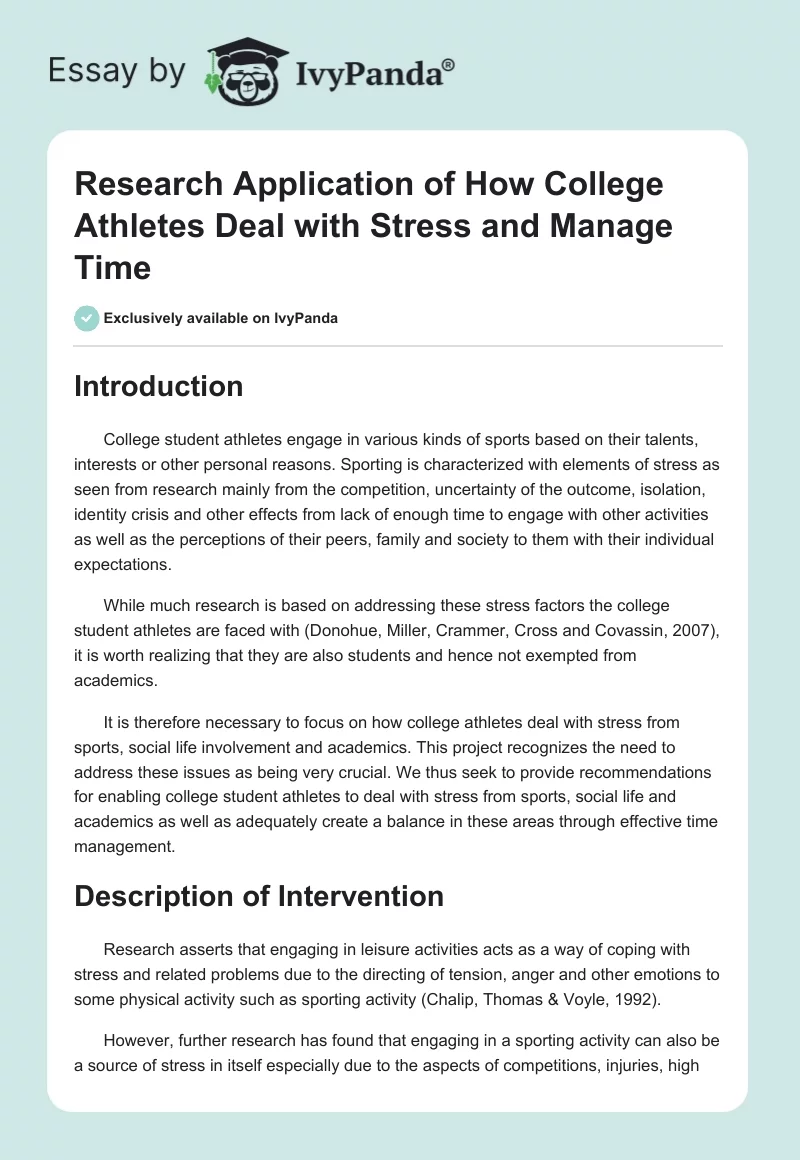 Research Application of How College Athletes Deal with Stress and Manage Time. Page 1