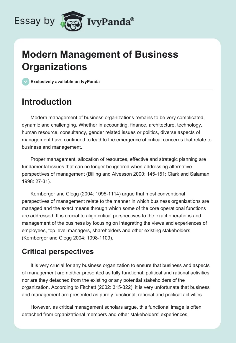 Modern Management of Business Organizations. Page 1