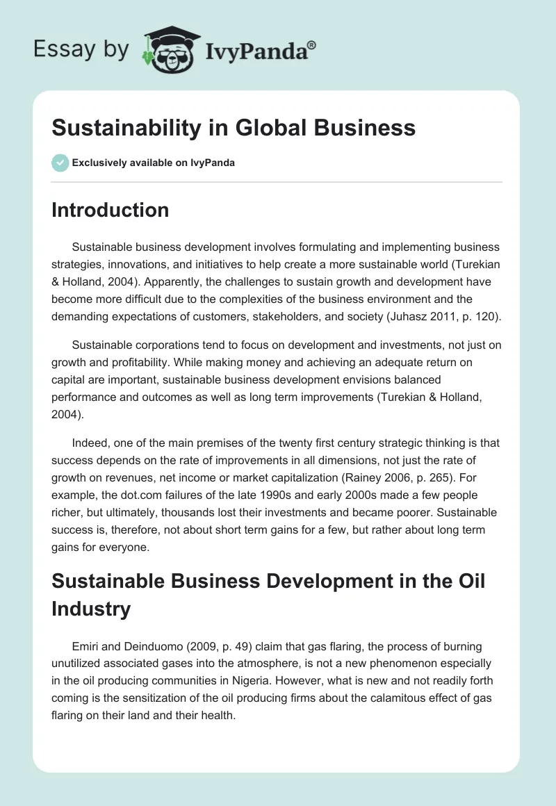Sustainability in Global Business. Page 1