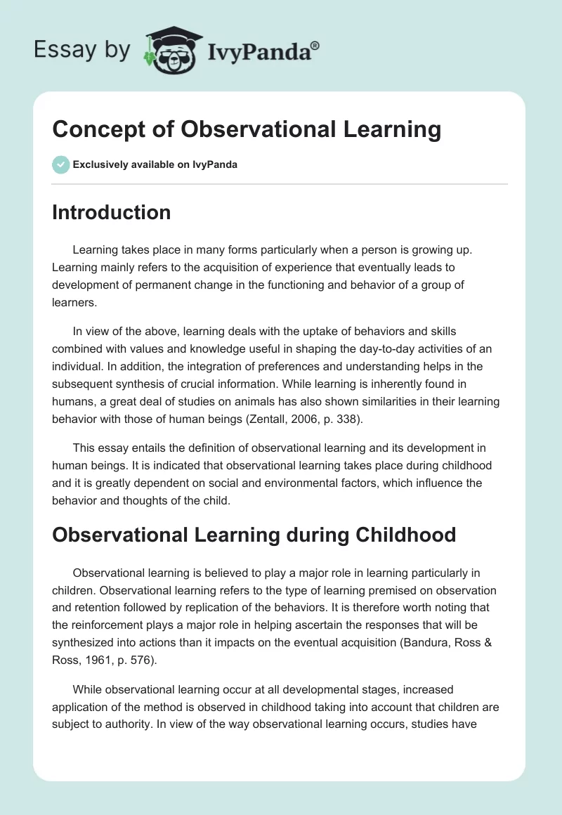 Concept of Observational Learning. Page 1