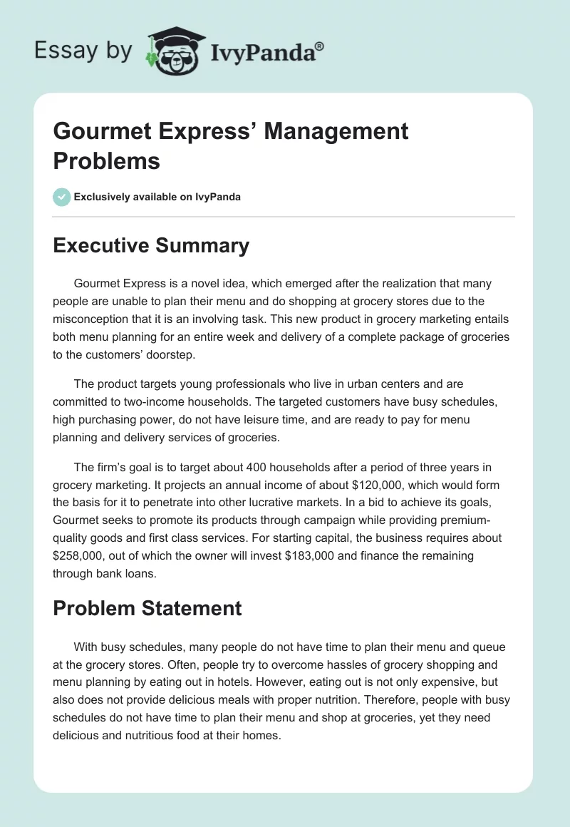 Gourmet Express’ Management Problems. Page 1