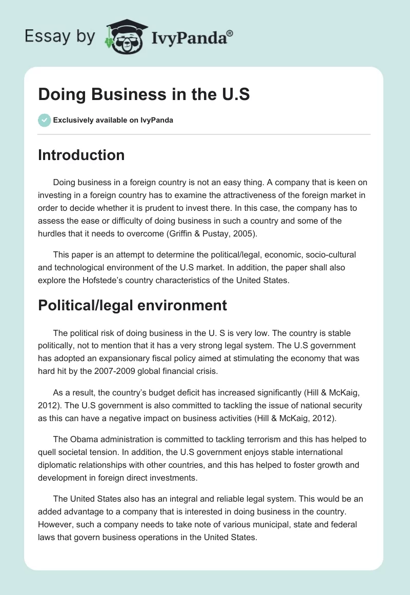 Doing Business in the U.S. Page 1