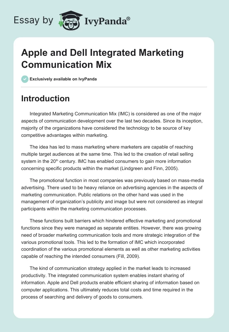 Apple and Dell Integrated Marketing Communication Mix. Page 1