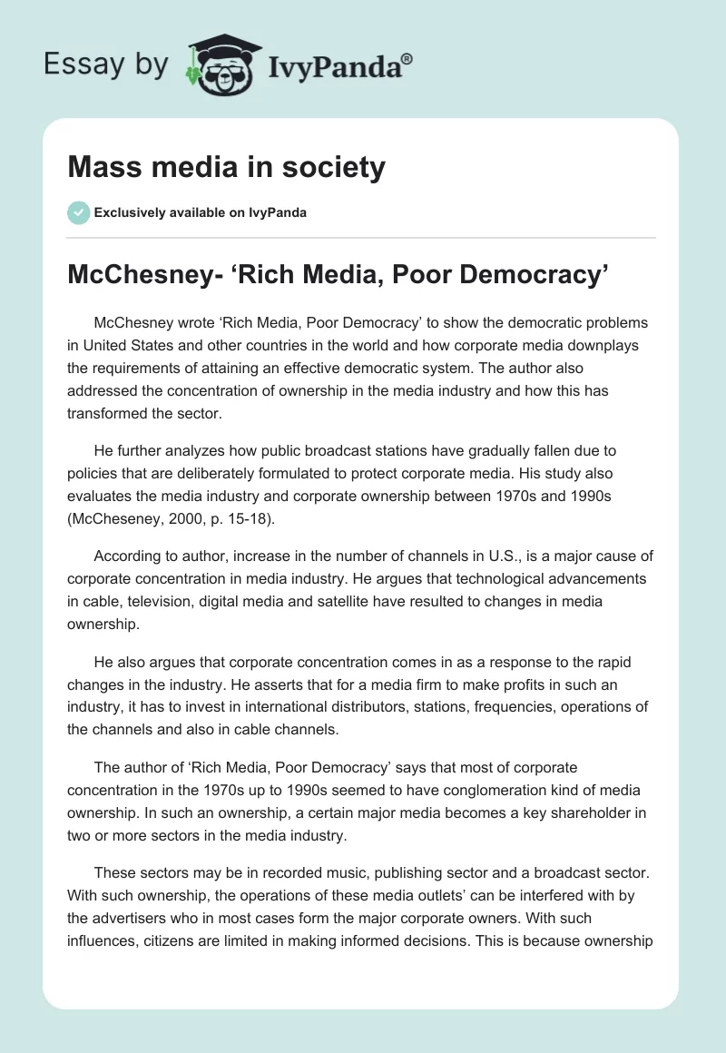 Mass Media in Society. Page 1