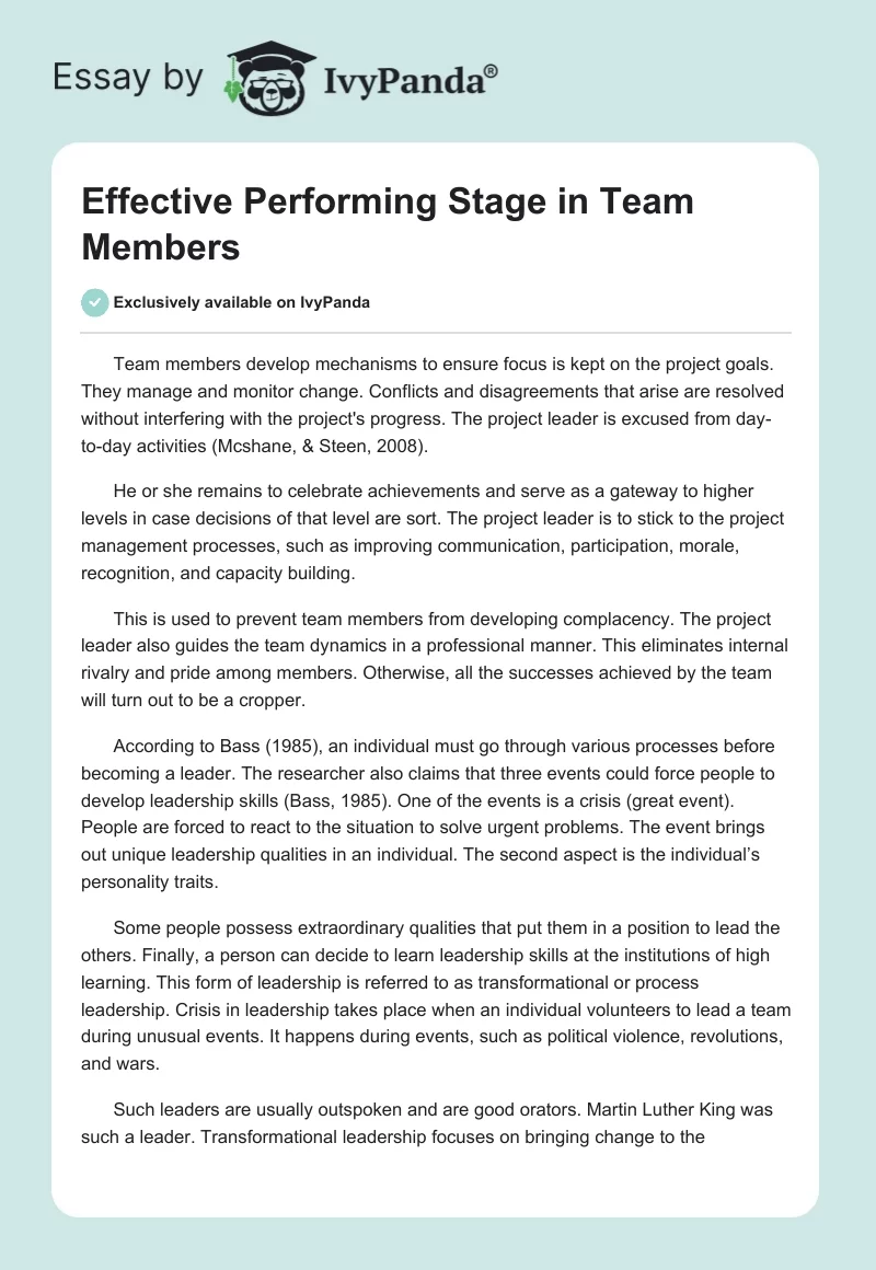 Effective Performing Stage in Team Members. Page 1