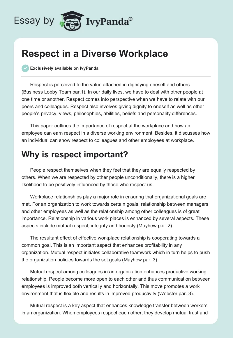 Respect in a Diverse Workplace. Page 1