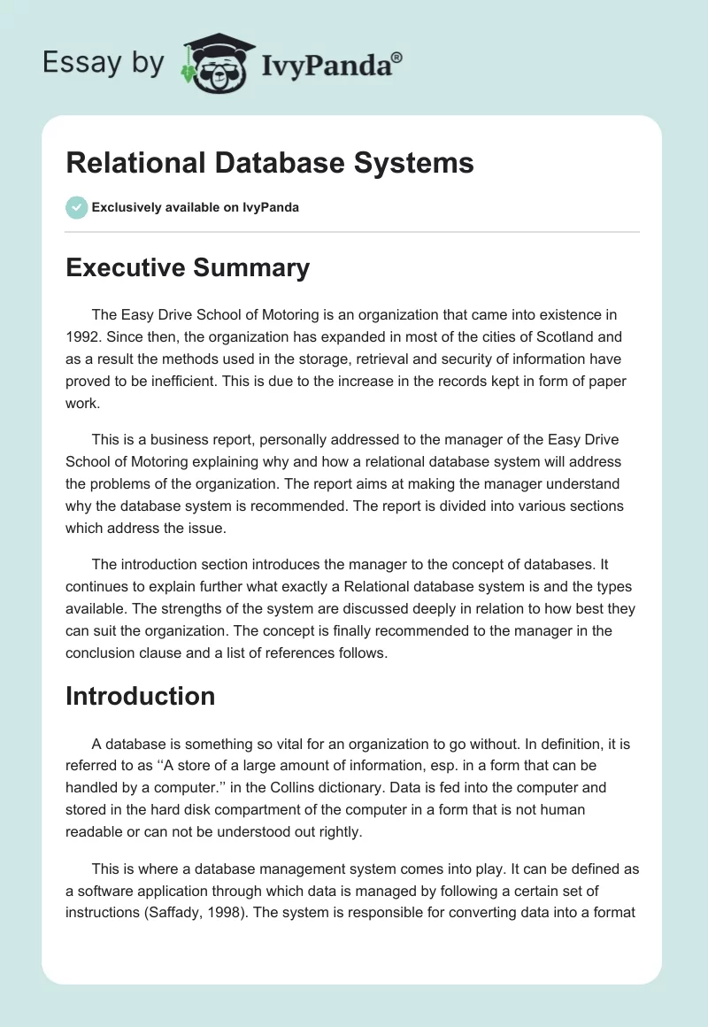 Relational Database Systems. Page 1