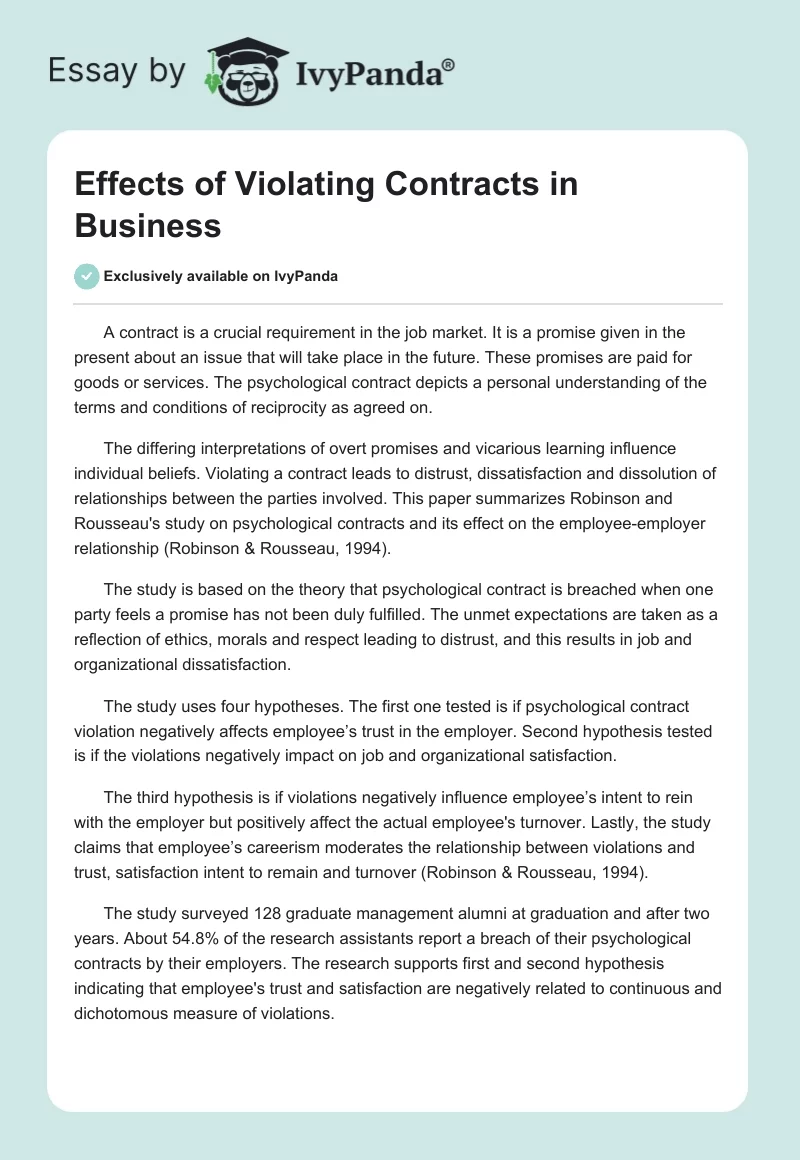 Effects of Violating Contracts in Business. Page 1