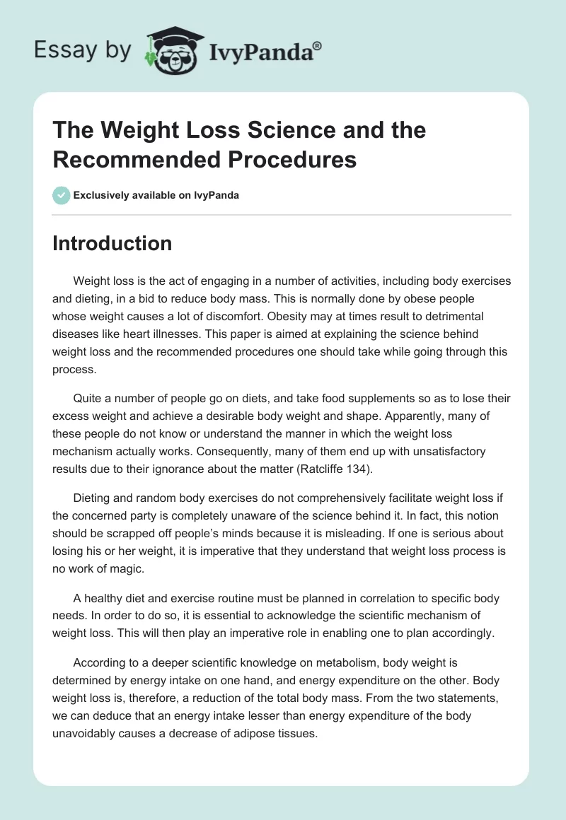 The Weight Loss Science and the Recommended Procedures. Page 1