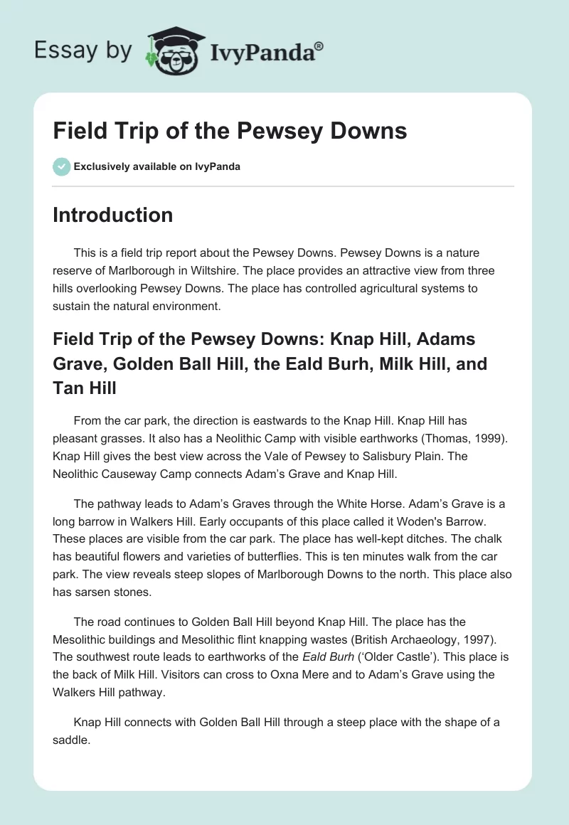 Field Trip of the Pewsey Downs. Page 1