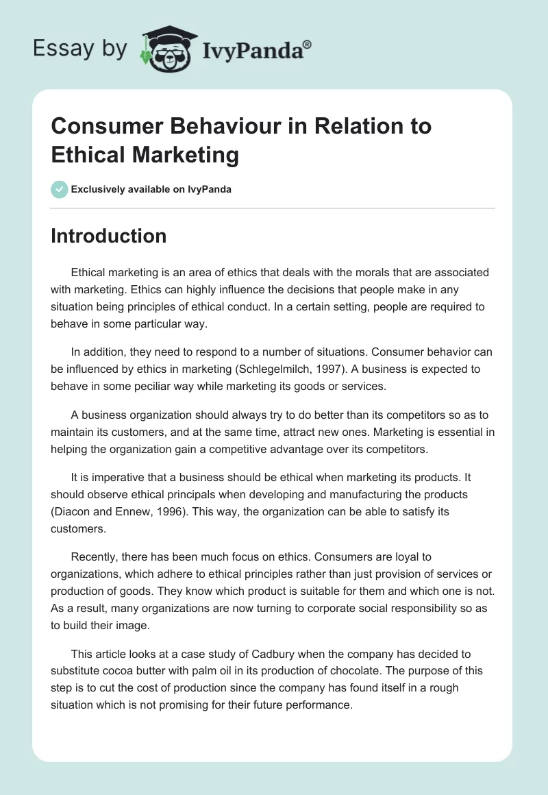 Consumer Behaviour in Relation to Ethical Marketing. Page 1