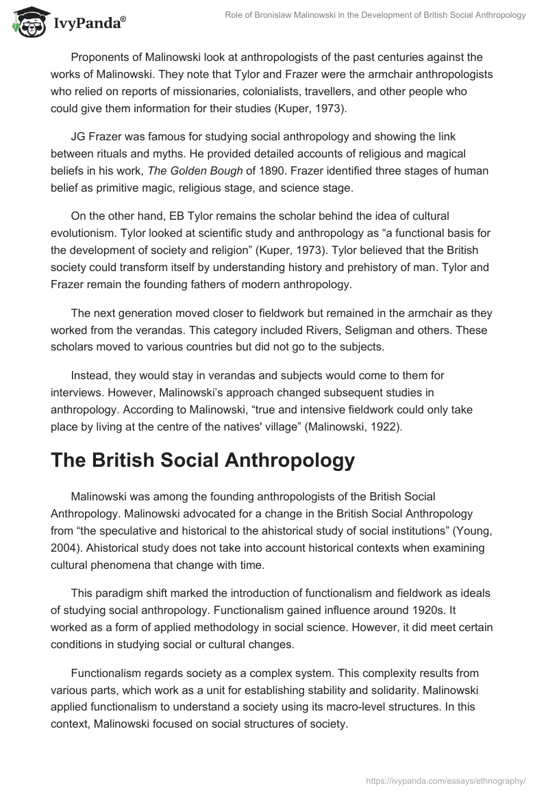 Role of Bronislaw Malinowski in the Development of British Social Anthropology. Page 2