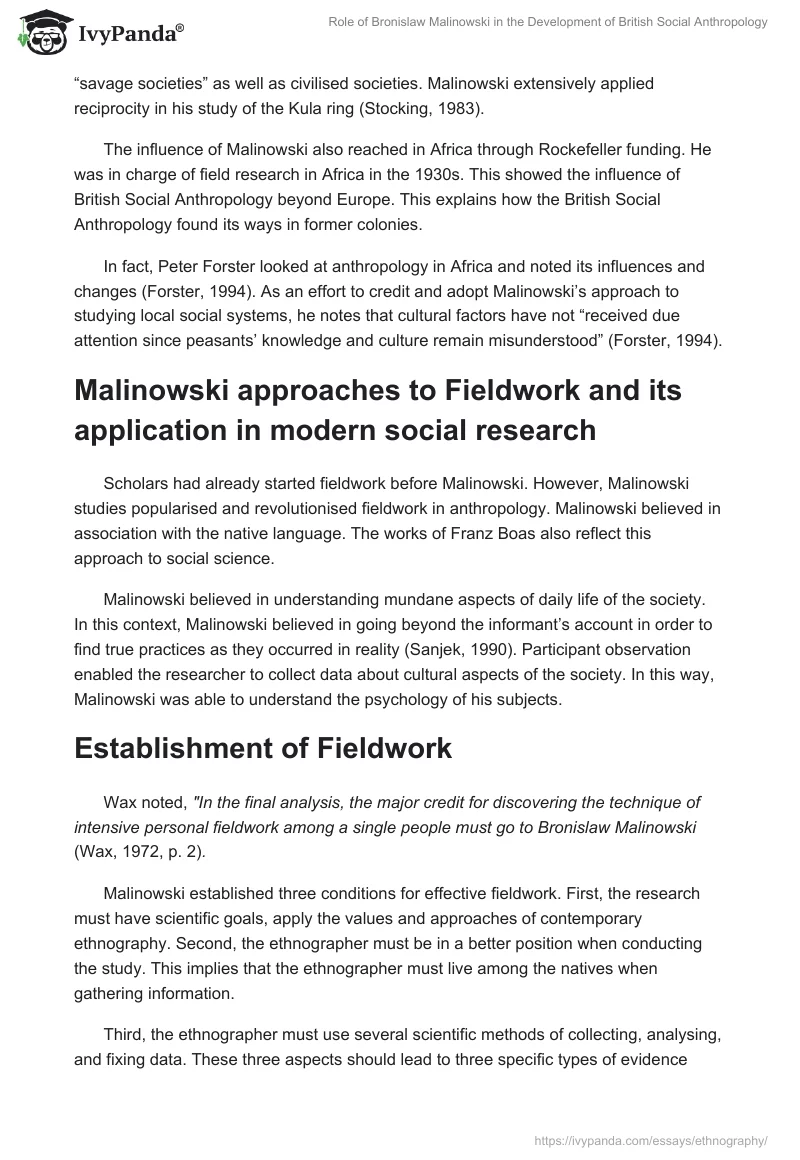 Role of Bronislaw Malinowski in the Development of British Social Anthropology. Page 4