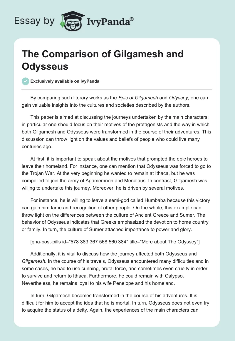 The Comparison of Gilgamesh and Odysseus. Page 1