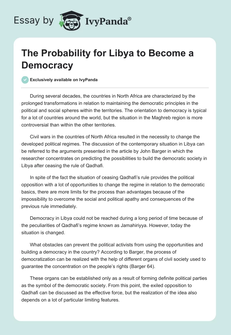 The Probability for Libya to Become a Democracy. Page 1
