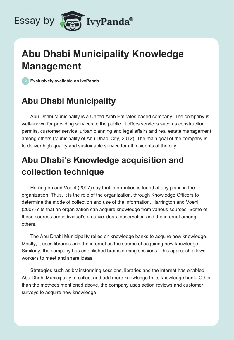 Abu Dhabi Municipality Knowledge Management. Page 1