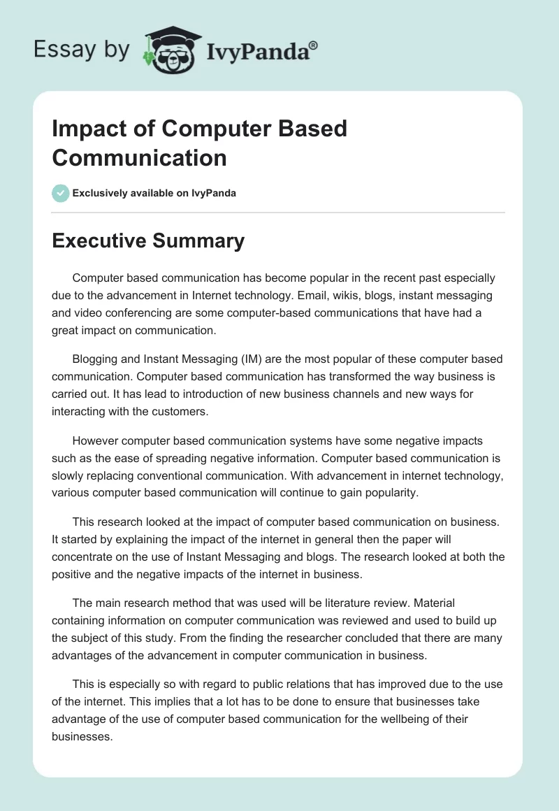 Impact of Computer Based Communication. Page 1