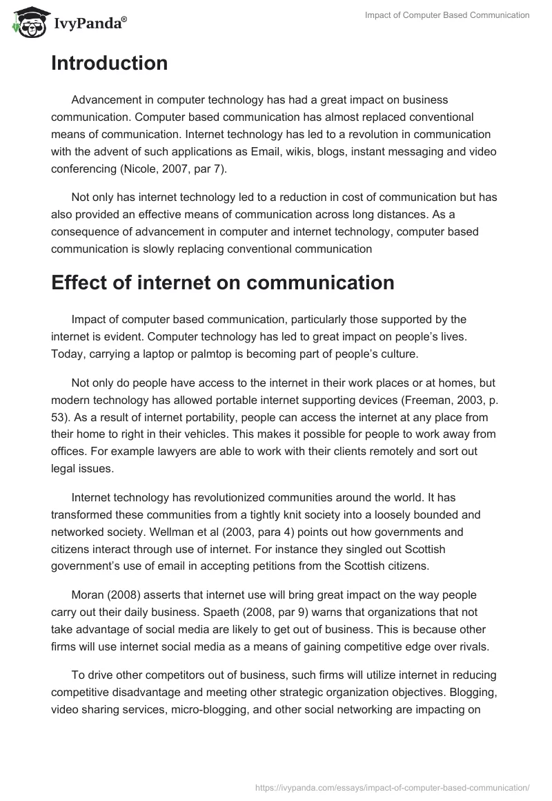 Impact of Computer Based Communication. Page 2