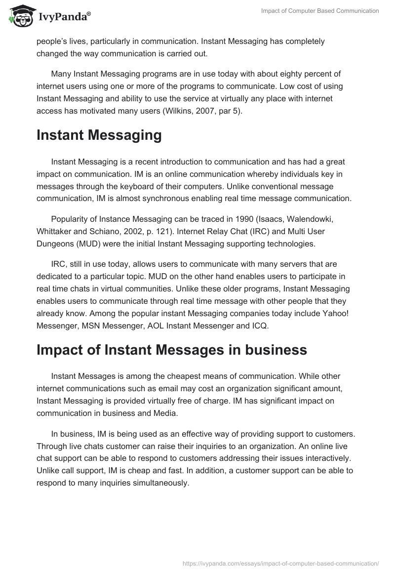 Impact of Computer Based Communication. Page 3
