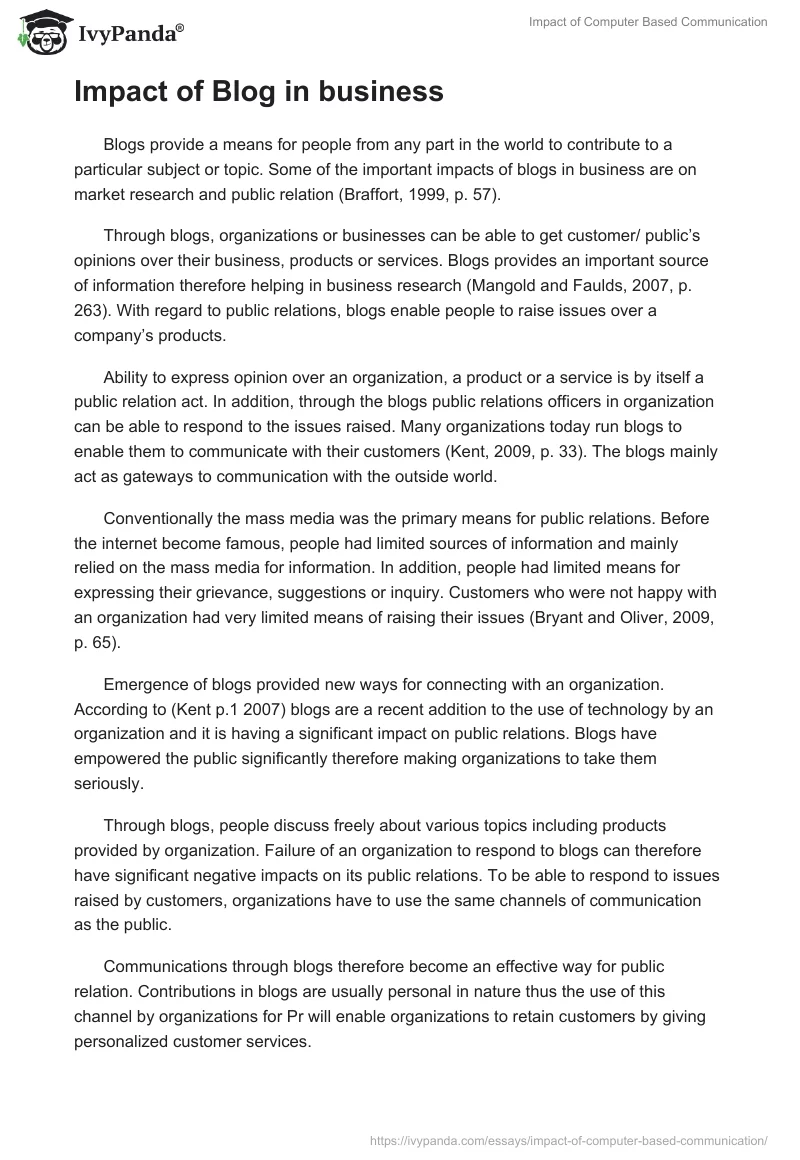 Impact of Computer Based Communication. Page 4