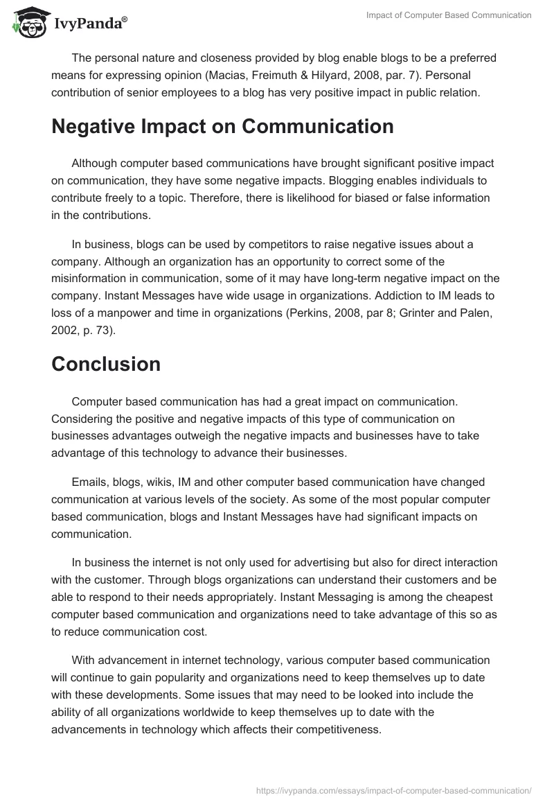Impact of Computer Based Communication. Page 5
