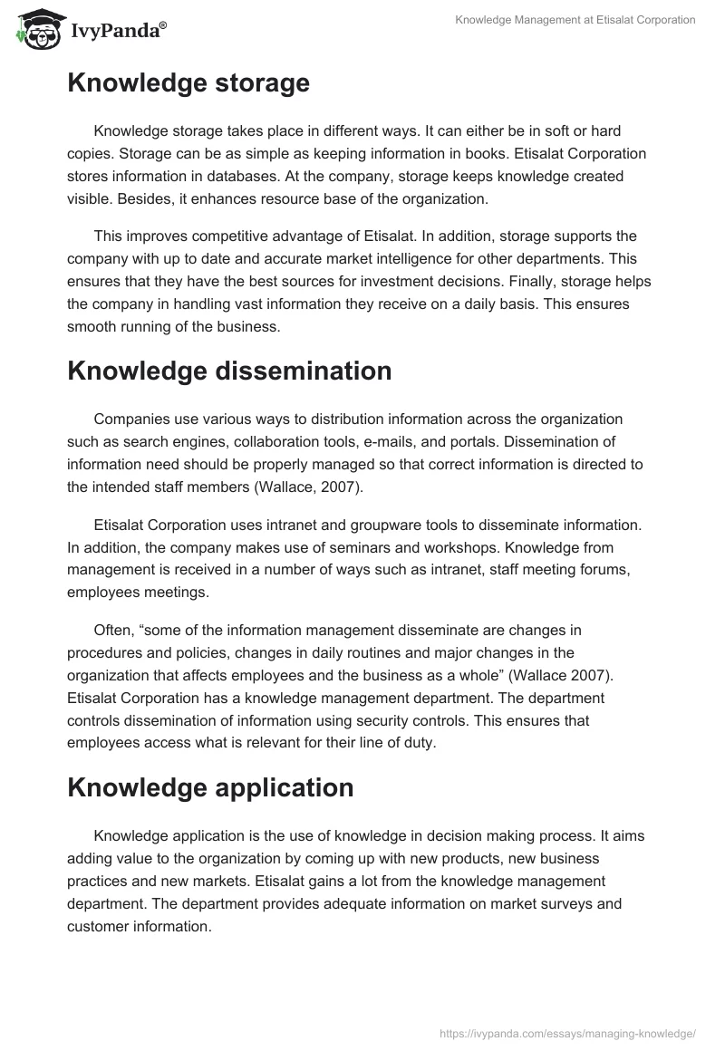Knowledge Management at Etisalat Corporation. Page 2