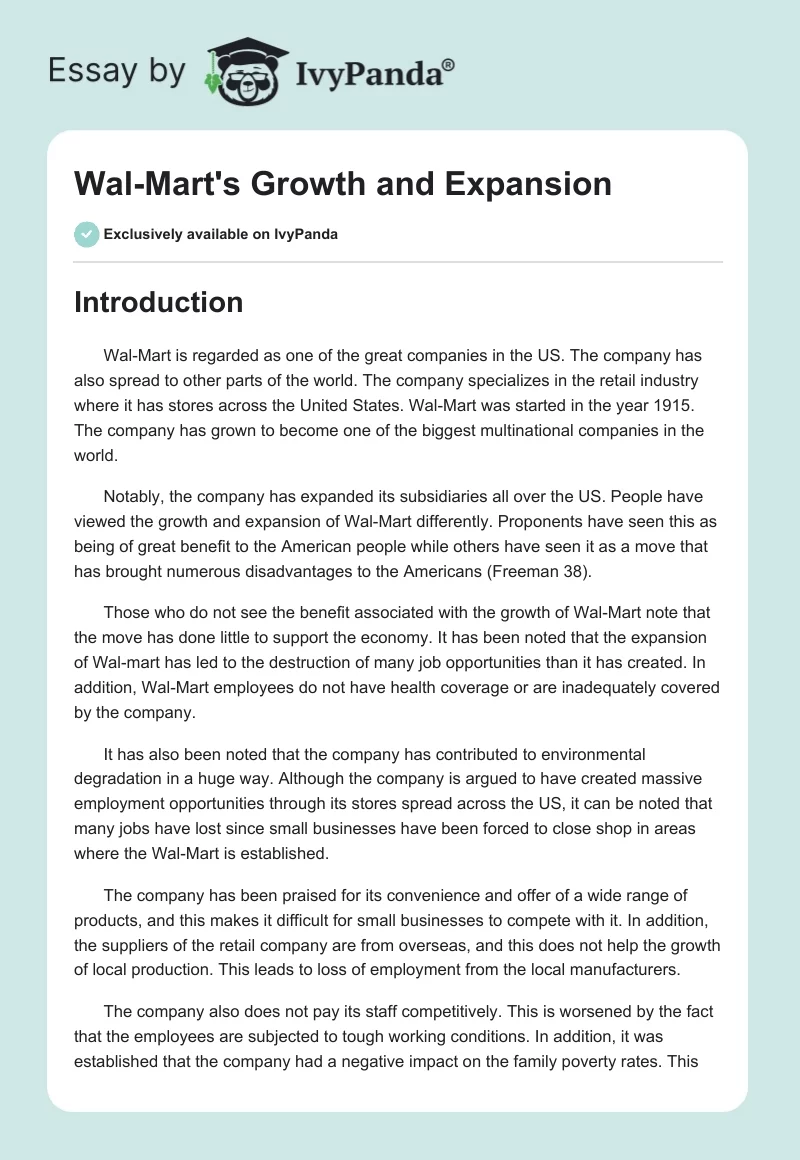 Wal-Mart's Growth and Expansion. Page 1