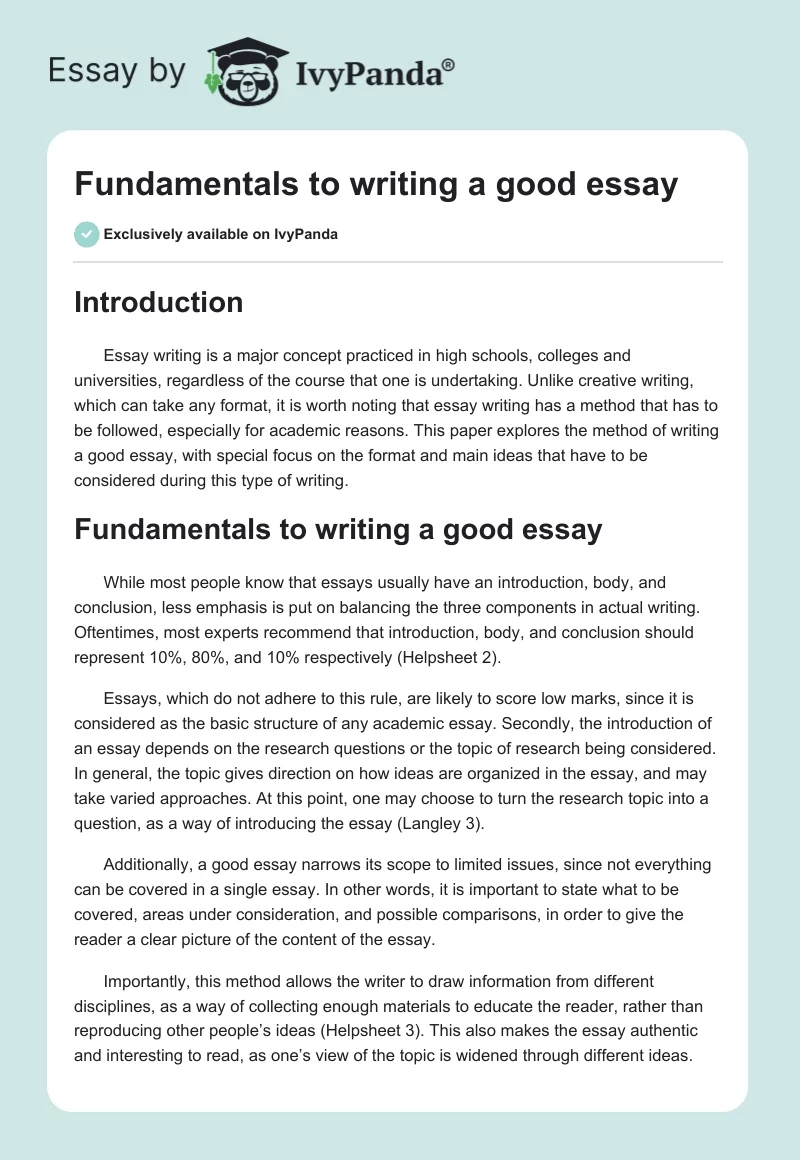 Fundamentals to writing a good essay. Page 1