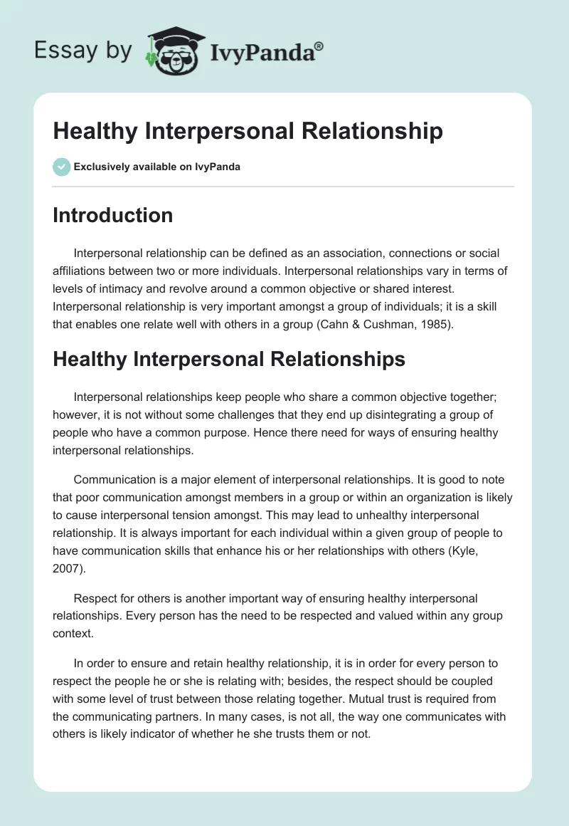 Healthy Interpersonal Relationship. Page 1
