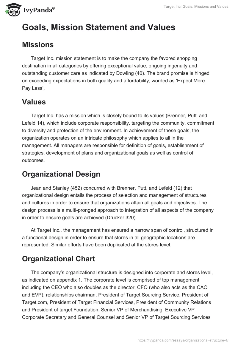 Target Inc: Goals, Missions and Values. Page 2