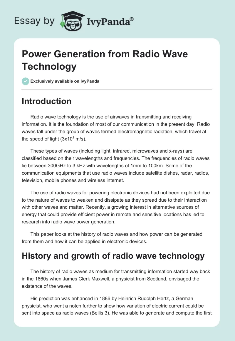Power Generation from Radio Wave Technology. Page 1