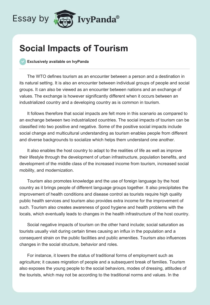 Social Impacts of Tourism. Page 1