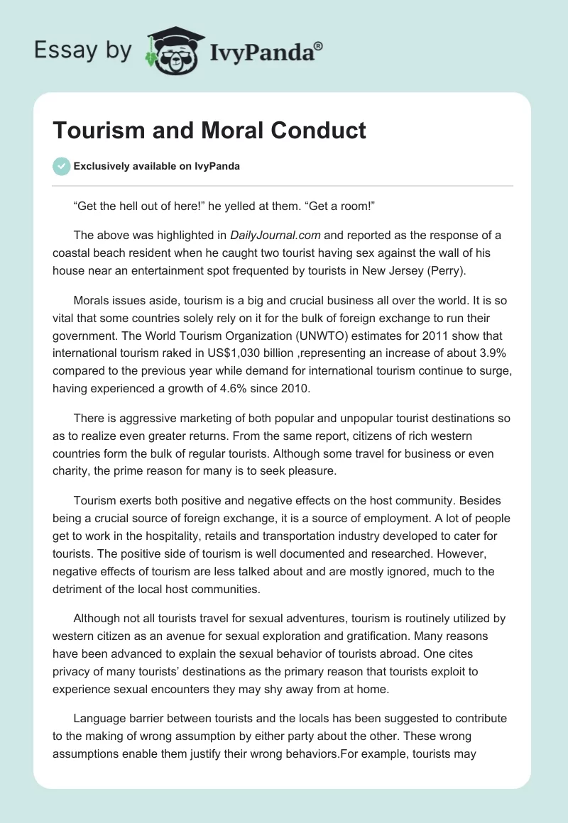 Tourism and Moral Conduct. Page 1