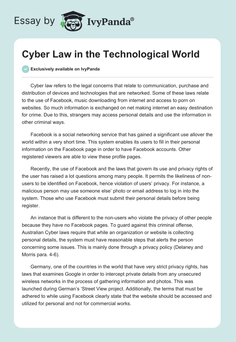 Cyber Law in the Technological World. Page 1