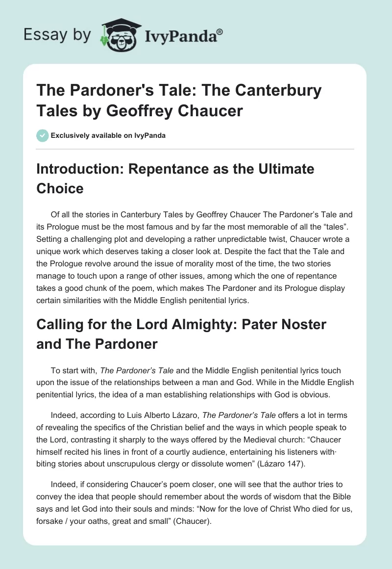 The Pardoner's Tale: "The Canterbury Tales" by Geoffrey Chaucer. Page 1