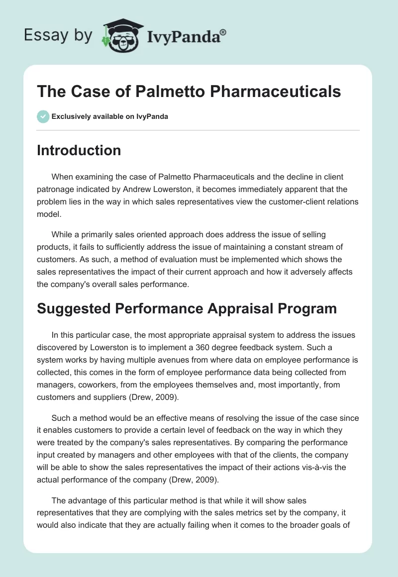 The Case of Palmetto Pharmaceuticals. Page 1