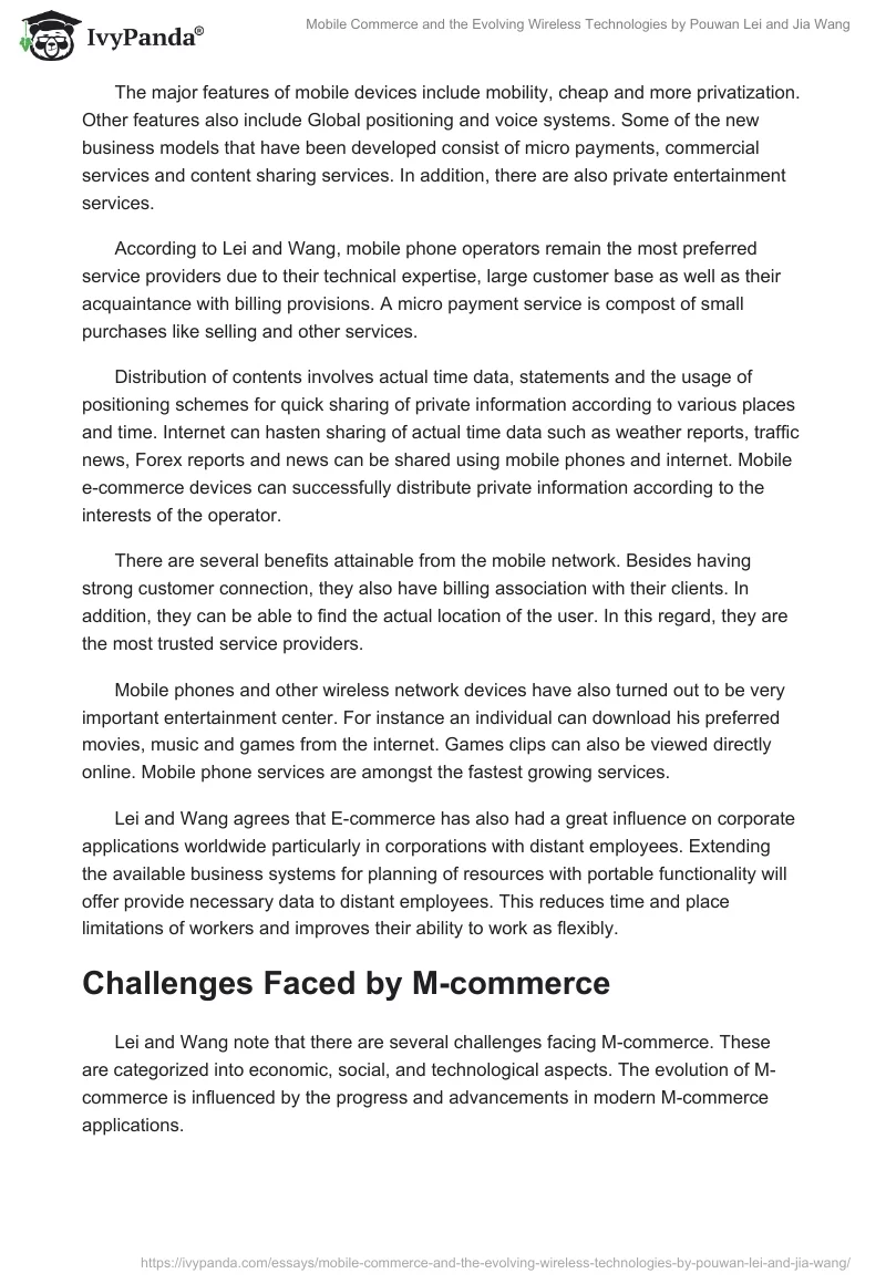 Mobile Commerce and the Evolving Wireless Technologies by Pouwan Lei and Jia Wang. Page 2