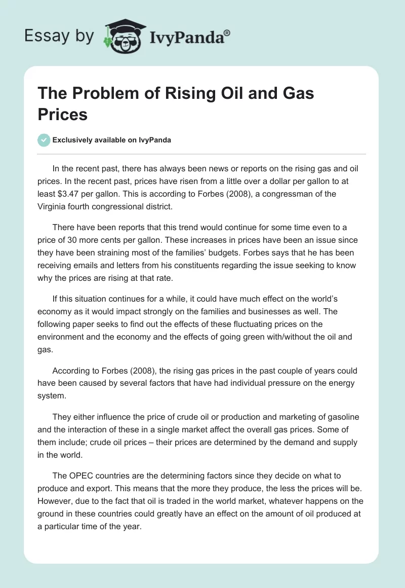 The Problem of Rising Oil and Gas Prices. Page 1