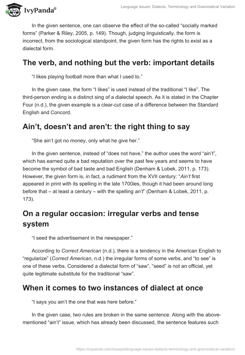 Language Issues: Dialects, Terminology and Grammatical Variation. Page 2