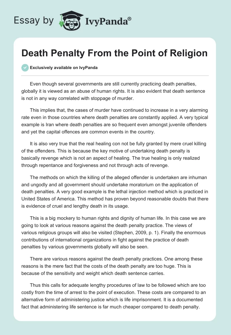 Death Penalty From the Point of Religion. Page 1