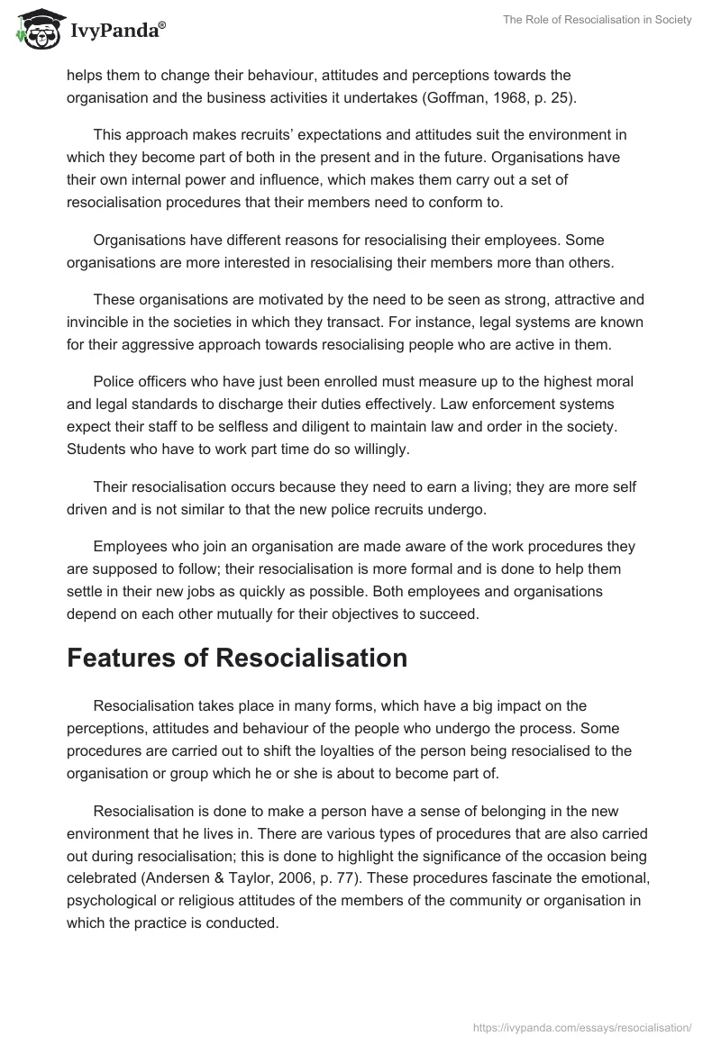 The Role of Resocialisation in Society. Page 2