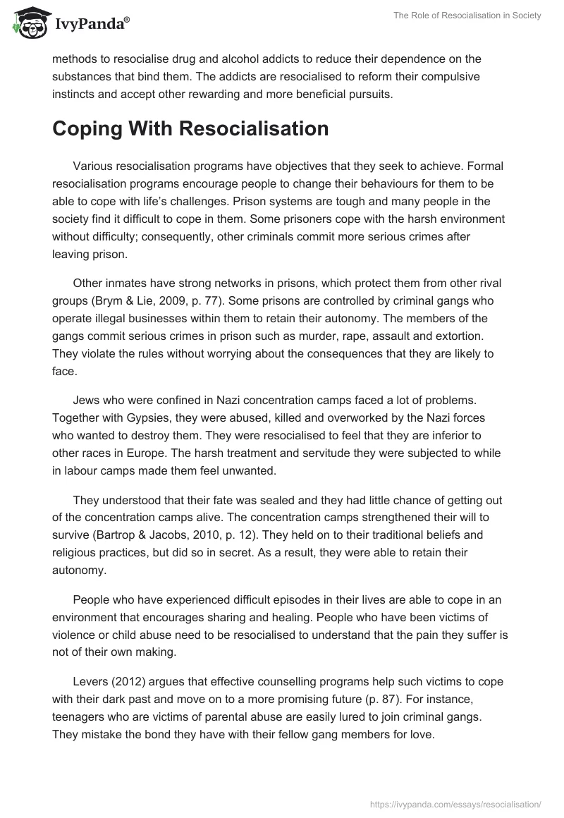 The Role of Resocialisation in Society. Page 4