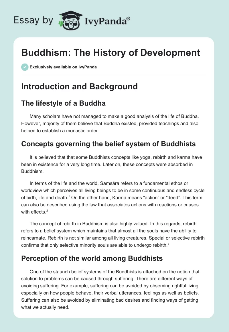Buddhism: The History of Development. Page 1