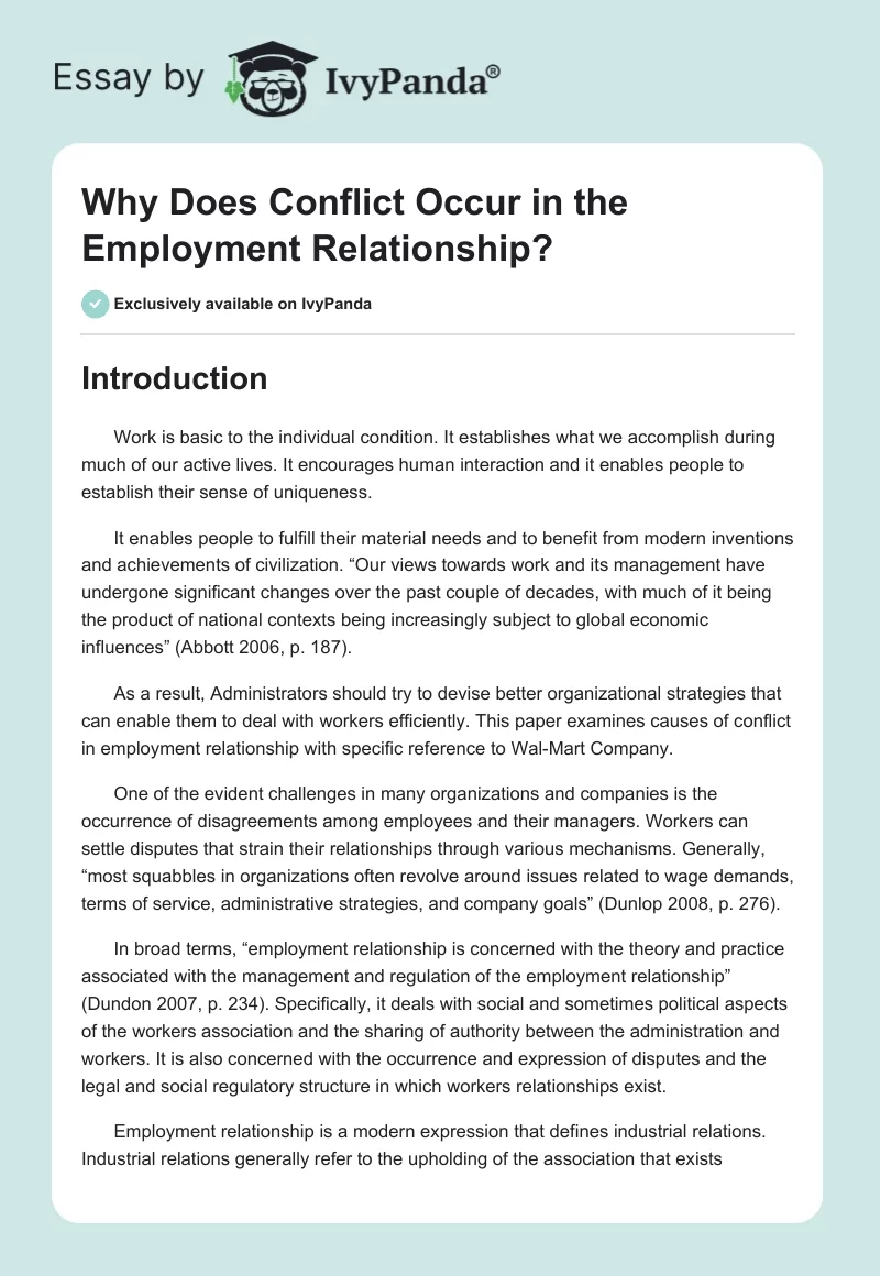 Why Does Conflict Occur in the Employment Relationship?. Page 1