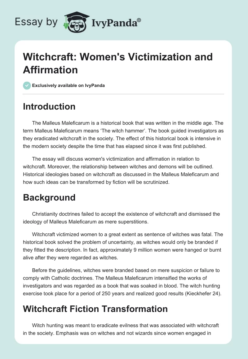 Witchcraft: Women's Victimization and Affirmation. Page 1