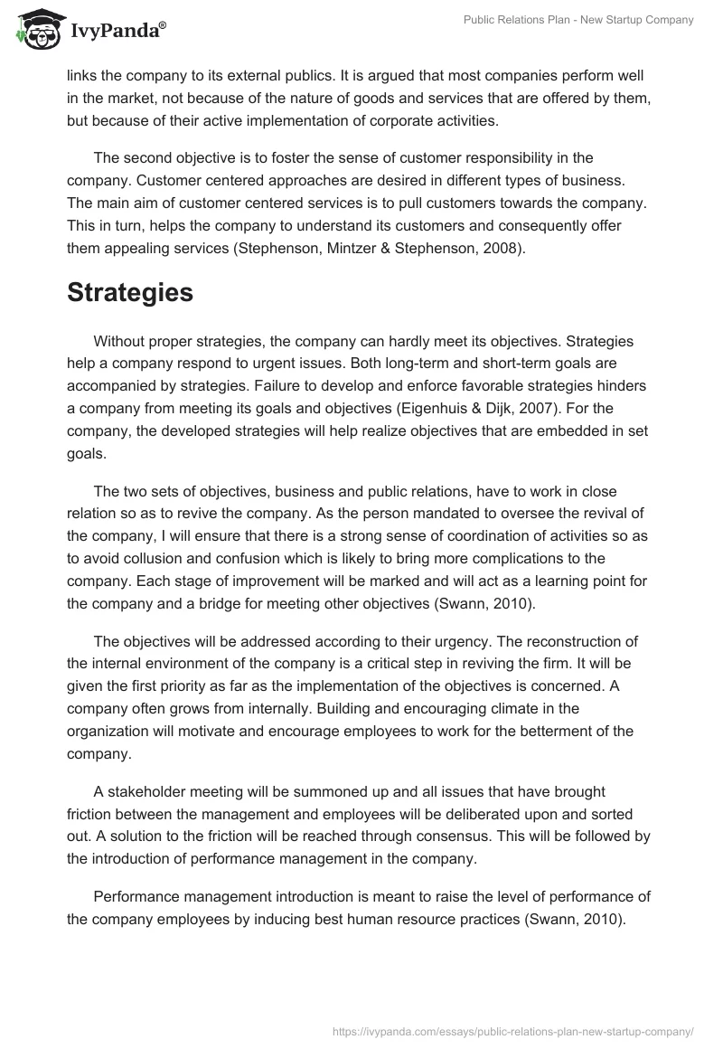 Public Relations Plan - New Startup Company. Page 4