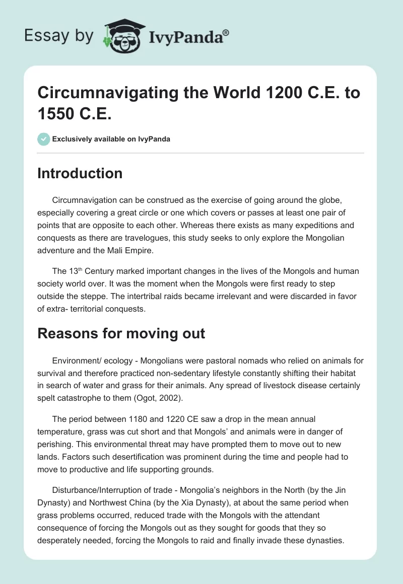 Circumnavigating the World 1200 C.E. to 1550 C.E.. Page 1