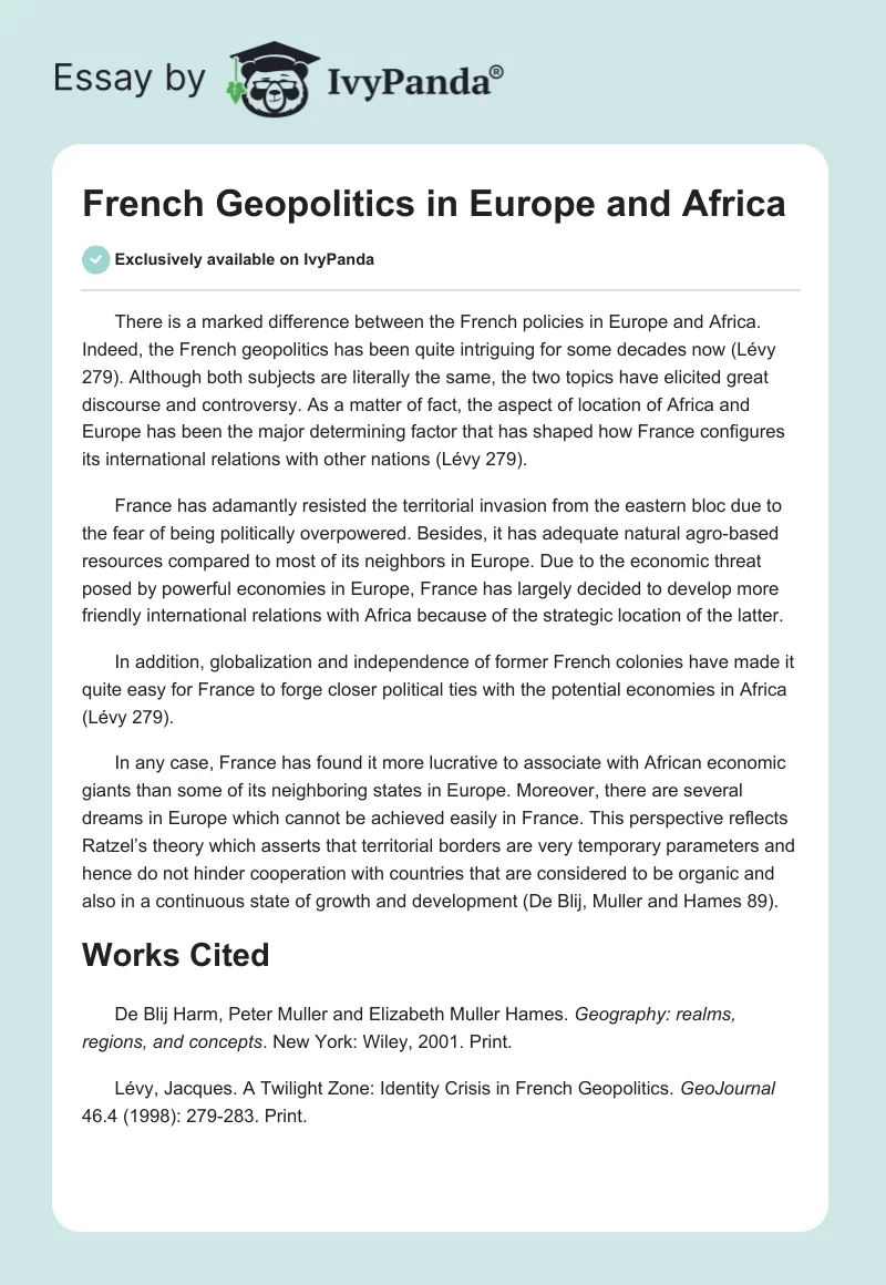 French Geopolitics in Europe and Africa. Page 1