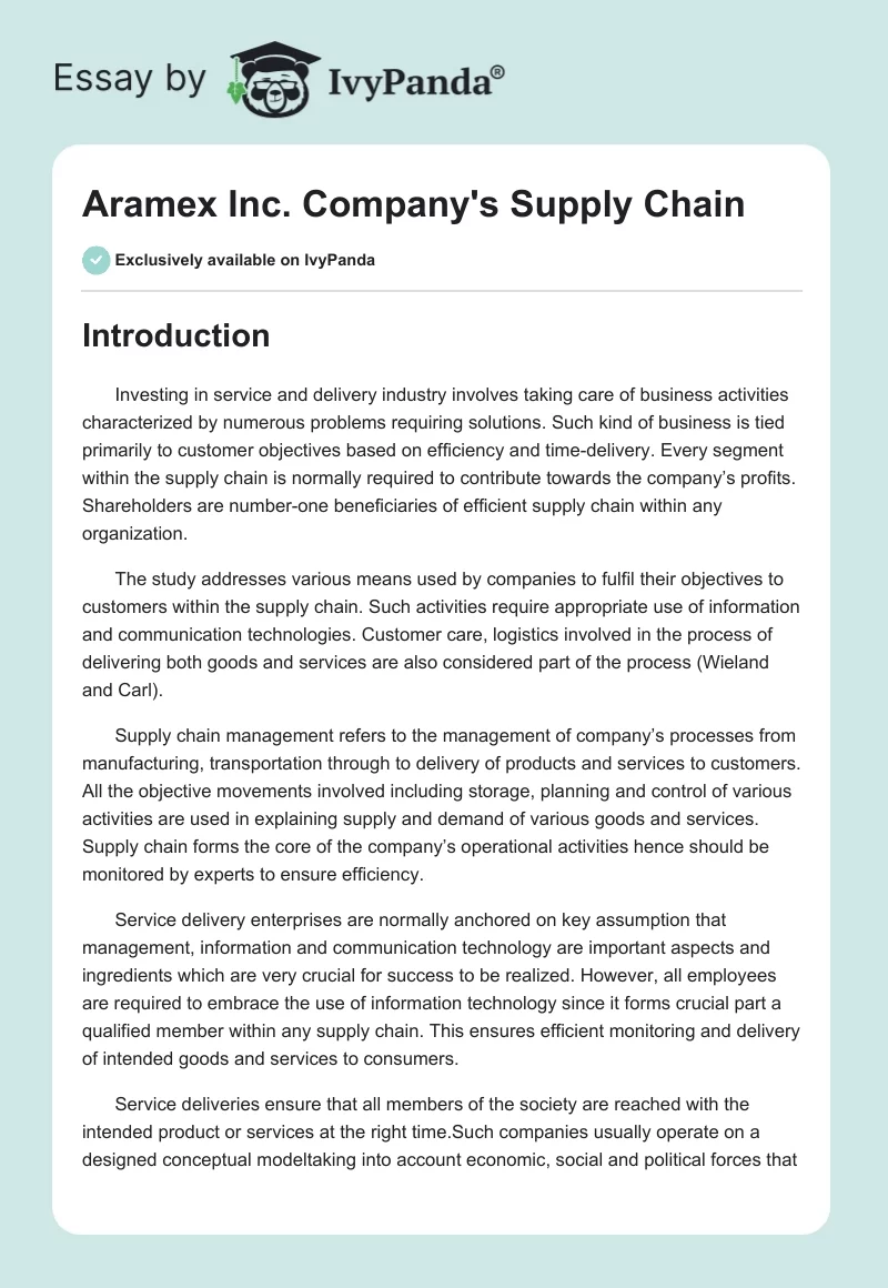 Aramex Inc. Company's Supply Chain. Page 1