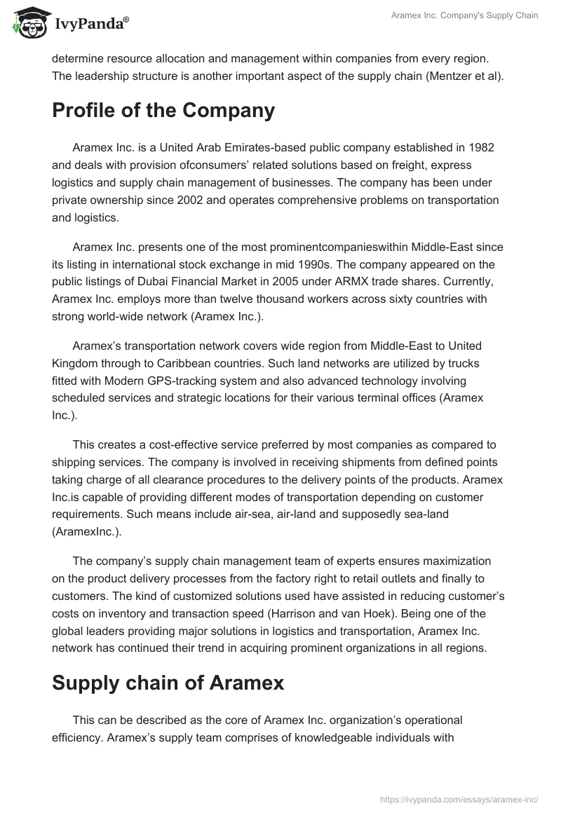Aramex Inc. Company's Supply Chain. Page 2